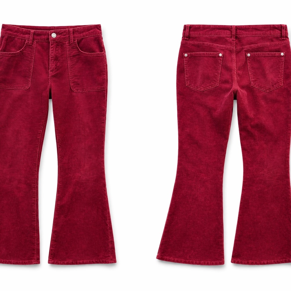 Pilcro Corduroy Flare Pants in Deep Red - Picture 1 of 2